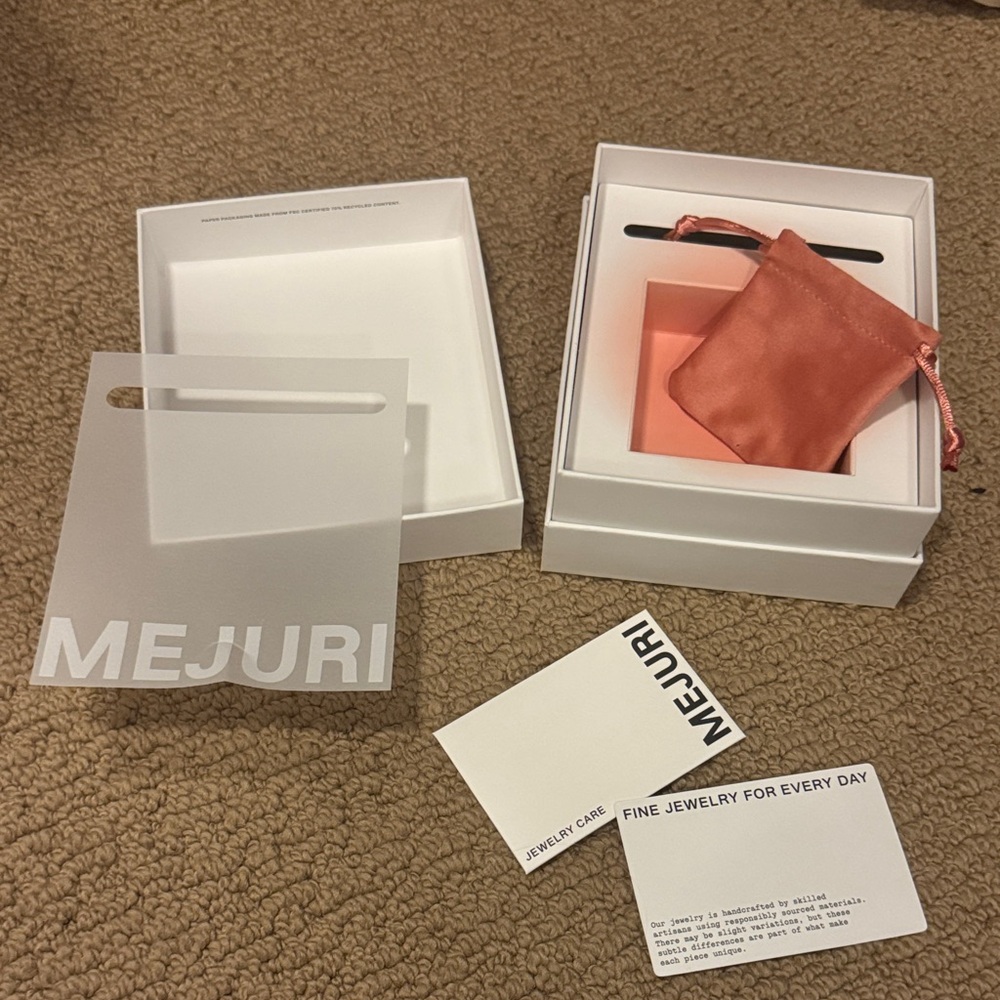 Mejuri White Gift Box, Pouch, and Jewelry Care Card